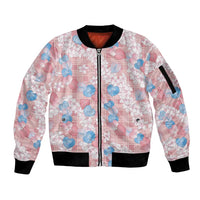 Anthurium Plumeria Lei Pastel Sleeve Zip Bomber Jacket Pink Hawaiian Splendid Palaka