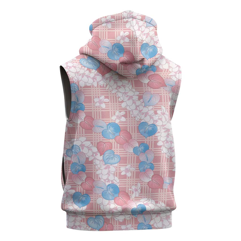 Anthurium Plumeria Lei Pastel Sleeveless Hoodie Pink Hawaiian Splendid Palaka LT01 - Polynesian Pride