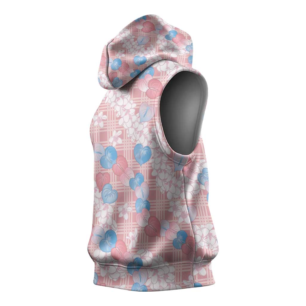 Anthurium Plumeria Lei Pastel Sleeveless Hoodie Pink Hawaiian Splendid Palaka LT01 - Polynesian Pride