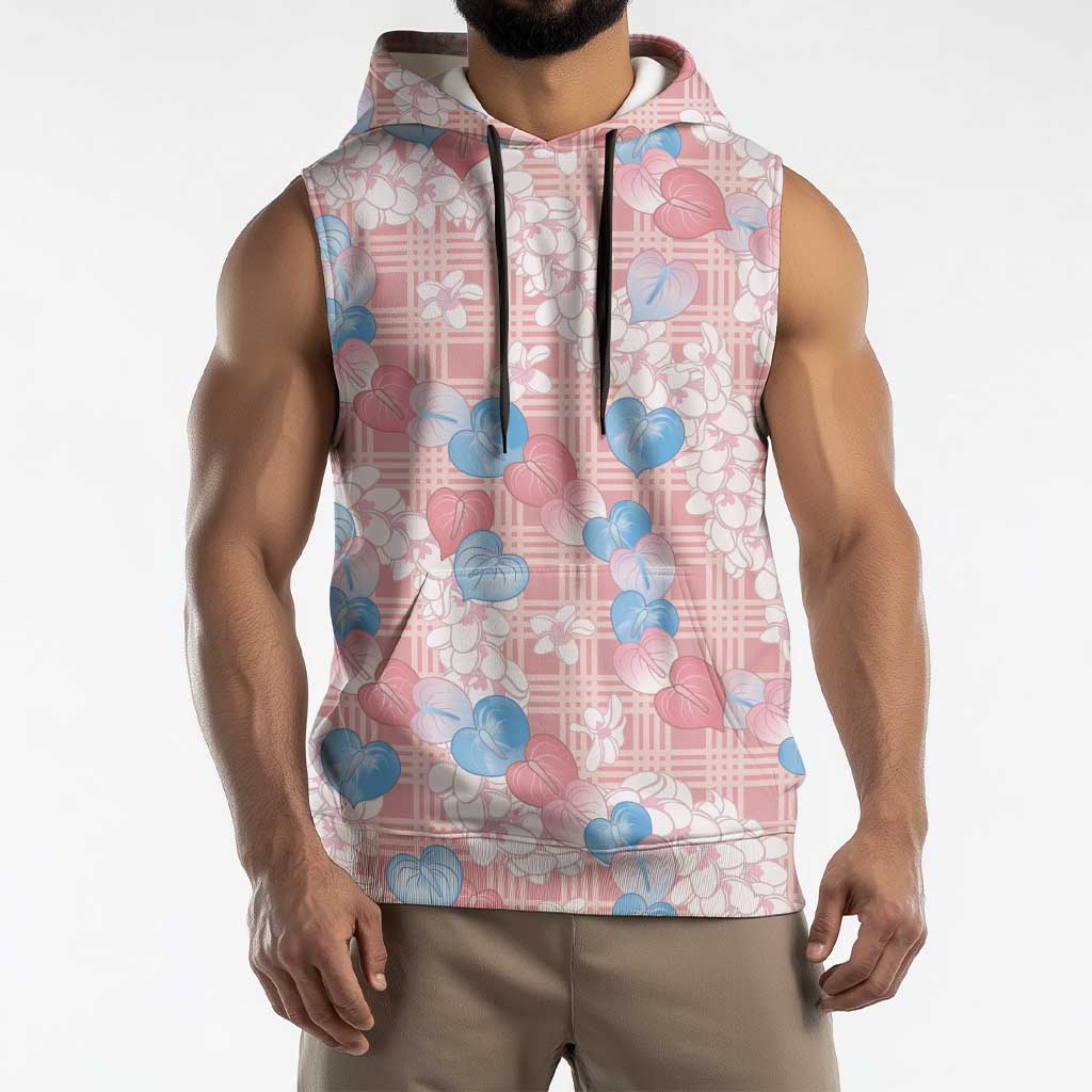 Anthurium Plumeria Lei Pastel Sleeveless Hoodie Pink Hawaiian Splendid Palaka LT01 - Polynesian Pride