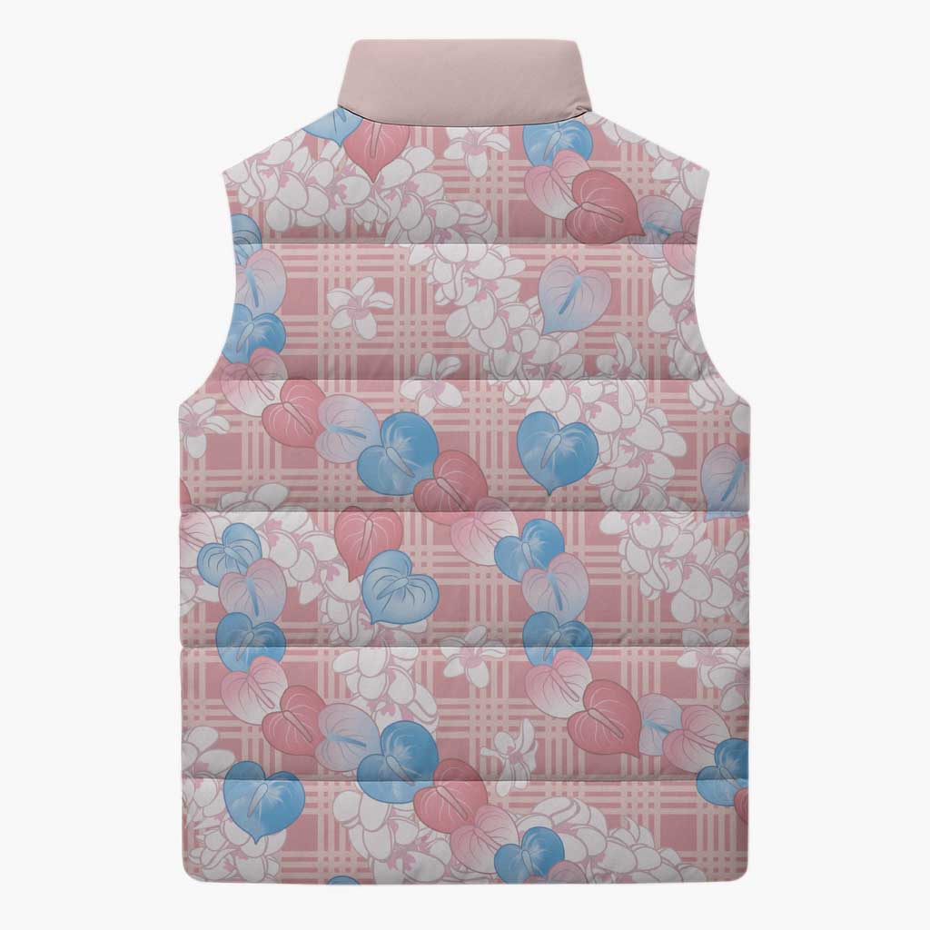 Anthurium Plumeria Lei Pastel Sleeveless Puffer Jacket Pink Hawaiian Splendid Palaka LT01 - Polynesian Pride
