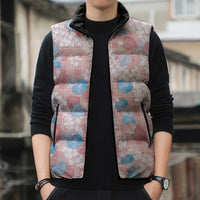 Anthurium Plumeria Lei Pastel Sleeveless Puffer Jacket Pink Hawaiian Splendid Palaka LT01 - Polynesian Pride