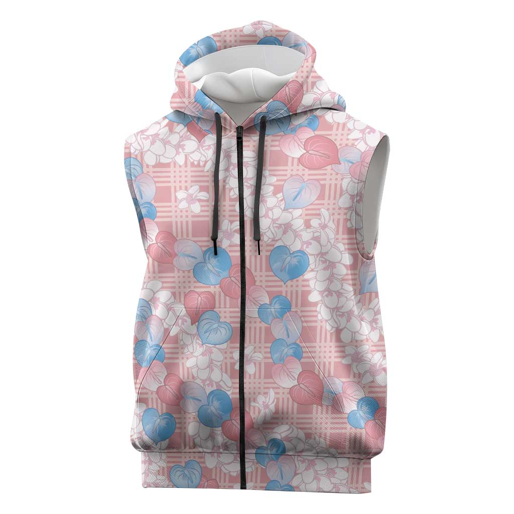 Anthurium Plumeria Lei Pastel Sleeveless Zip Hoodie Pink Hawaiian Splendid Palaka LT01 Pink - Polynesian Pride