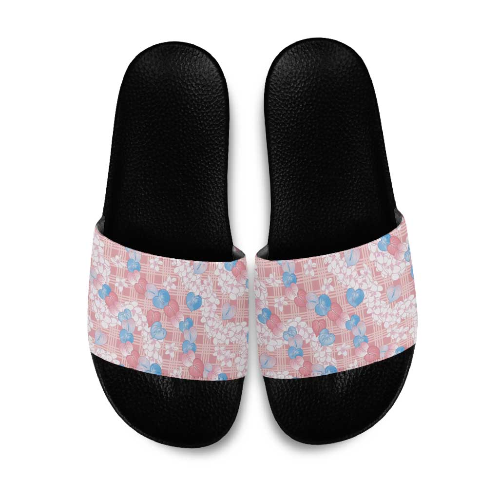 Anthurium Plumeria Lei Pastel Slide Sandals Pink Hawaiian Splendid Palaka