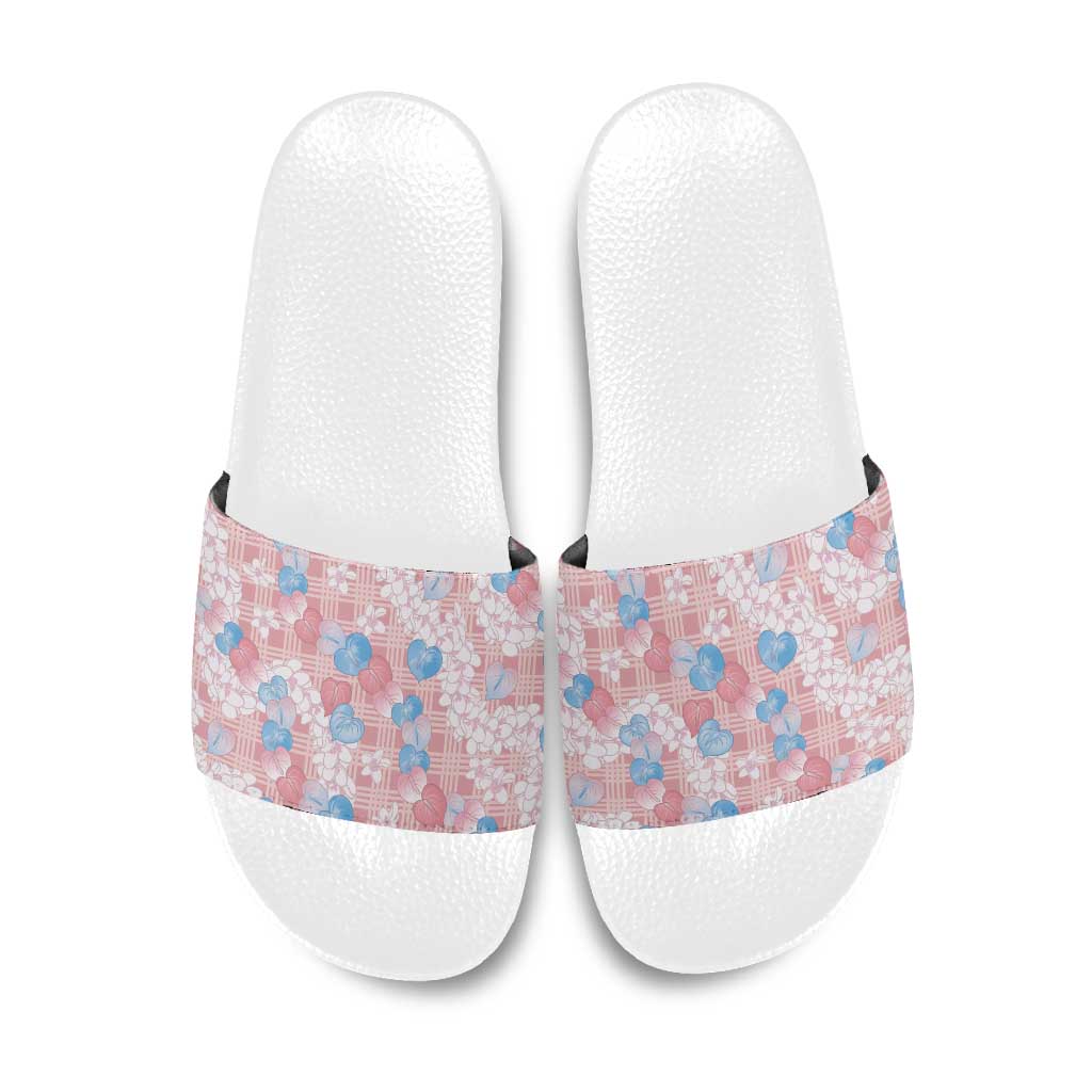 Anthurium Plumeria Lei Pastel Slide Sandals Pink Hawaiian Splendid Palaka LT01 Pink - Polynesian Pride