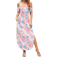 Anthurium Plumeria Lei Pastel Summer Maxi Dress Pink Hawaiian Splendid Palaka LT01 Women Pink - Polynesian Pride