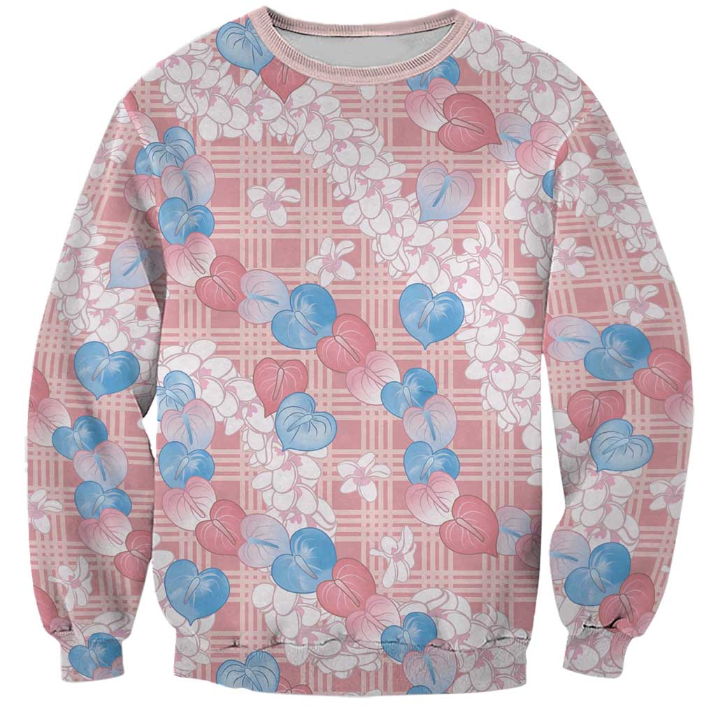 Anthurium Plumeria Lei Pastel Sweatshirt Pink Hawaiian Splendid Palaka