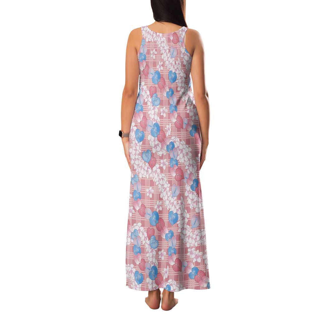 Anthurium Plumeria Lei Pastel Tank Maxi Dress Pink Hawaiian Splendid Palaka LT01 - Polynesian Pride