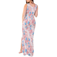 Anthurium Plumeria Lei Pastel Tank Maxi Dress Pink Hawaiian Splendid Palaka LT01 - Polynesian Pride