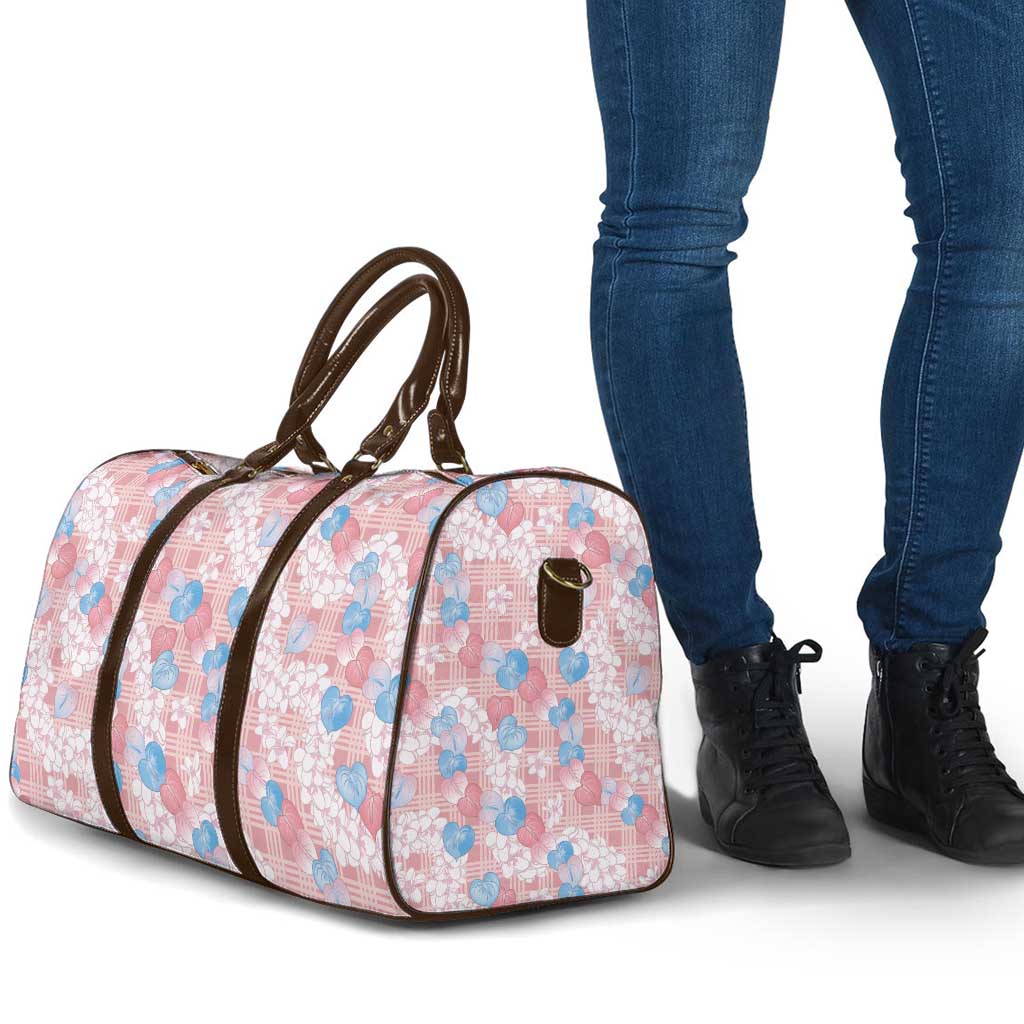 Anthurium Plumeria Lei Pastel Travel Bag Pink Hawaiian Splendid Palaka LT01 - Polynesian Pride
