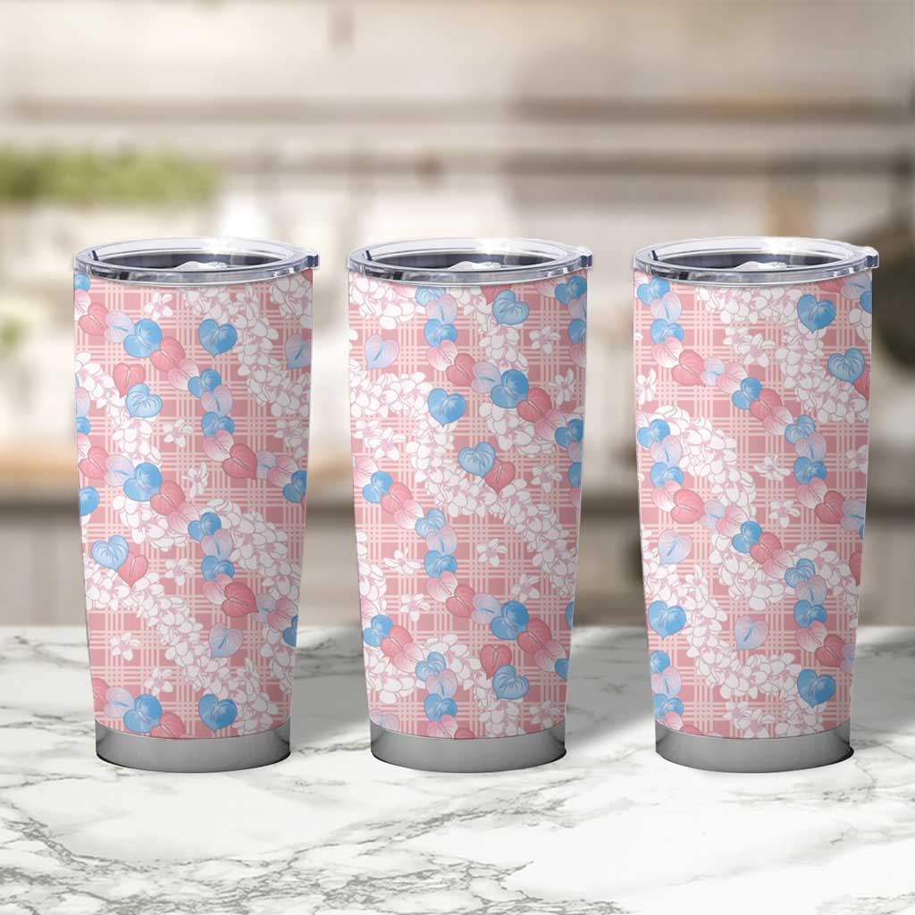 Anthurium Plumeria Lei Pastel Tumbler Cup Pink Hawaiian Splendid Palaka LT01 - Polynesian Pride