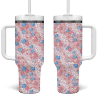 Anthurium Plumeria Lei Pastel Tumbler With Handle Pink Hawaiian Splendid Palaka LT01 One Size: 40 oz Pink - Polynesian Pride
