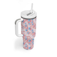 Anthurium Plumeria Lei Pastel Tumbler With Handle Pink Hawaiian Splendid Palaka LT01 - Polynesian Pride
