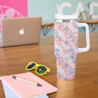 Anthurium Plumeria Lei Pastel Tumbler With Handle Pink Hawaiian Splendid Palaka LT01 - Polynesian Pride