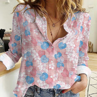Anthurium Plumeria Lei Pastel Women Casual Shirt Pink Hawaiian Splendid Palaka LT01 Female Pink - Polynesian Pride