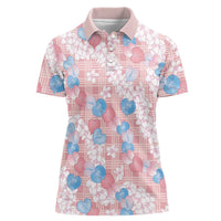 Anthurium Plumeria Lei Pastel Women Polo Shirt Pink Hawaiian Splendid Palaka LT01 Female Pink - Polynesian Pride