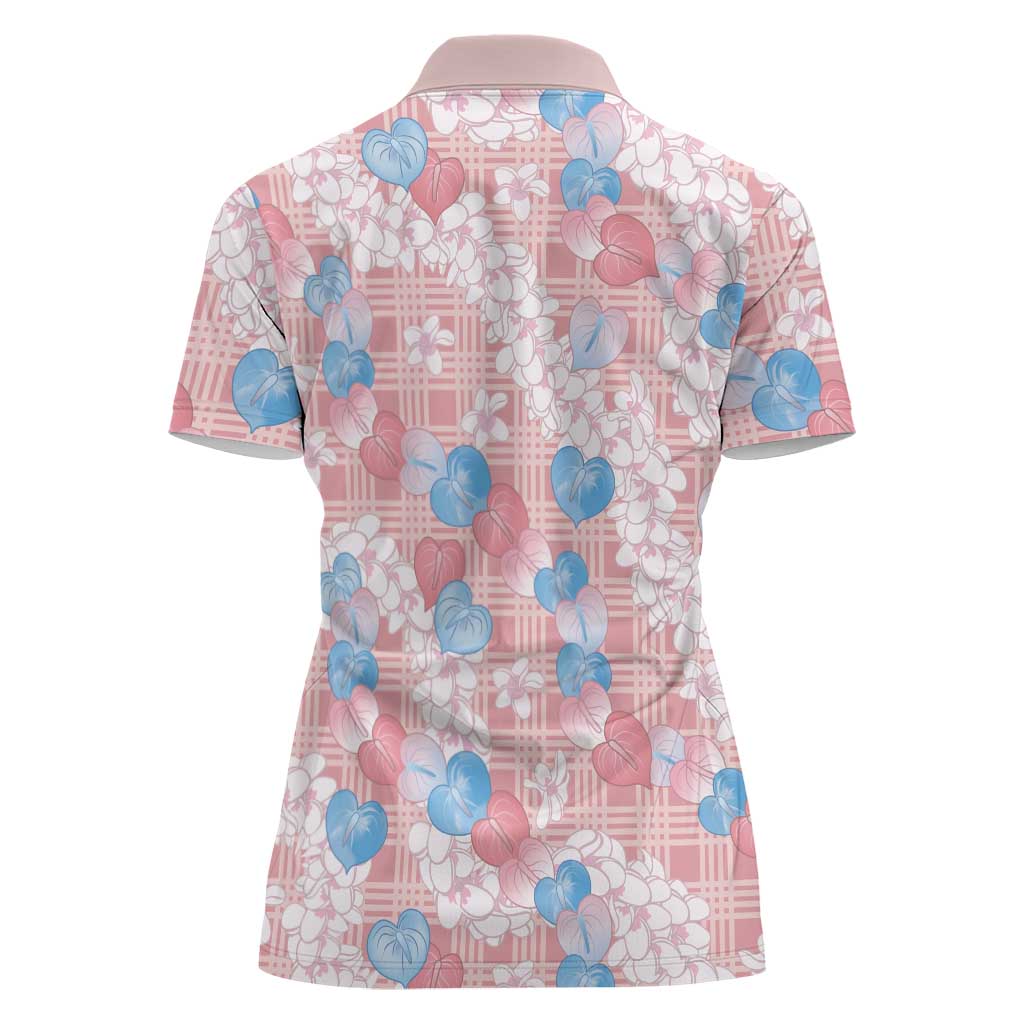Anthurium Plumeria Lei Pastel Women Polo Shirt Pink Hawaiian Splendid Palaka LT01 - Polynesian Pride