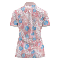 Anthurium Plumeria Lei Pastel Women Polo Shirt Pink Hawaiian Splendid Palaka LT01 - Polynesian Pride