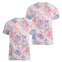 Anthurium Plumeria Lei Pastel Women V-Neck T-Shirt Pink Hawaiian Splendid Palaka LT01 - Polynesian Pride