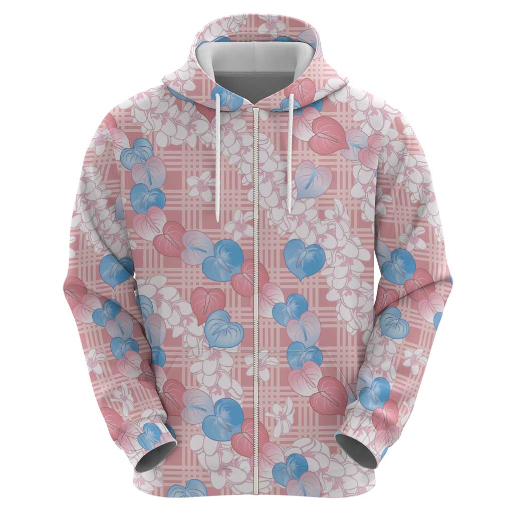 Anthurium Plumeria Lei Pastel Zip Hoodie Pink Hawaiian Splendid Palaka LT01 - Polynesian Pride