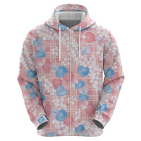 Anthurium Plumeria Lei Pastel Zip Hoodie Pink Hawaiian Splendid Palaka LT01 - Polynesian Pride