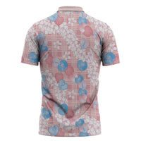 Anthurium Plumeria Lei Pastel Zipper Polo Shirt Pink Hawaiian Splendid Palaka LT01 - Polynesian Pride