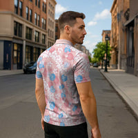 Anthurium Plumeria Lei Pastel Zipper Polo Shirt Pink Hawaiian Splendid Palaka LT01 - Polynesian Pride