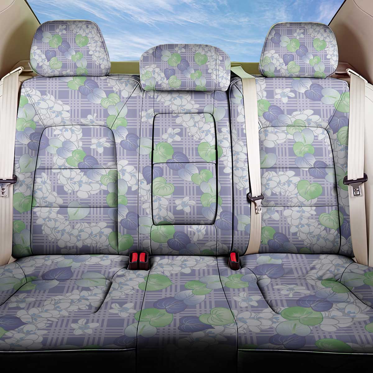 Anthurium Plumeria Lei Pastel Back Car Seat Cover Purple Hawaiian Splendid Palaka LT01 One Size Purple - Polynesian Pride
