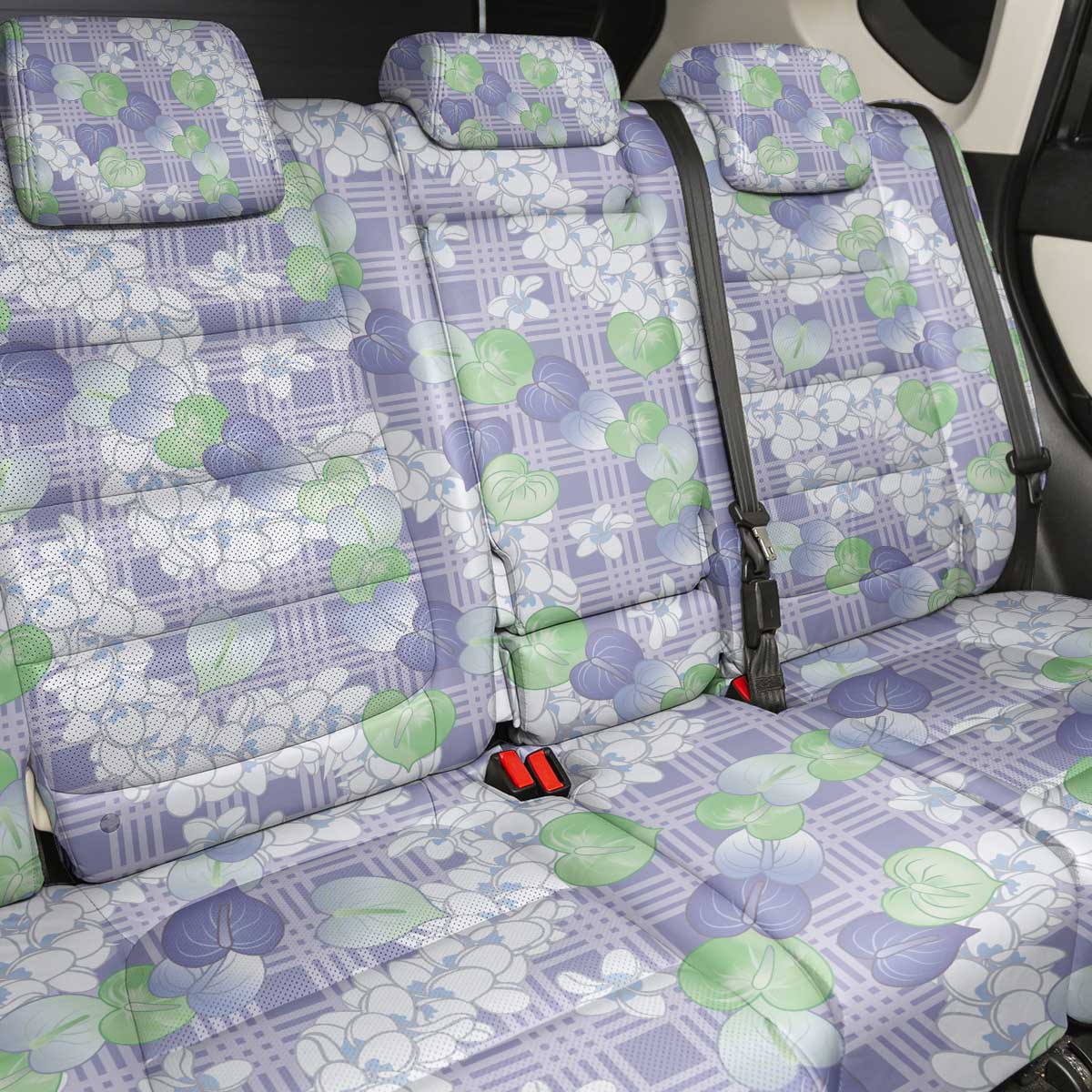 Anthurium Plumeria Lei Pastel Back Car Seat Cover Purple Hawaiian Splendid Palaka LT01 - Polynesian Pride