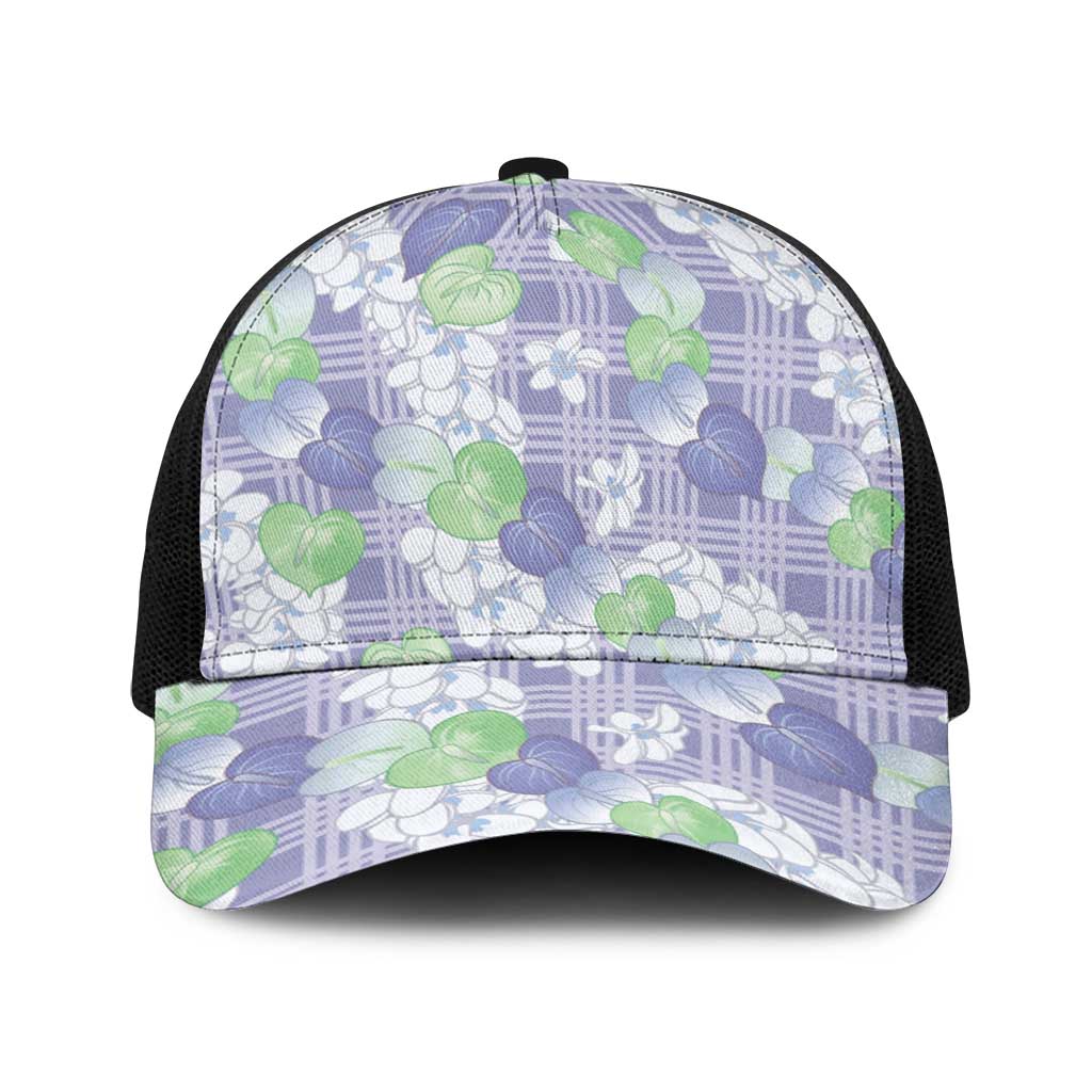Anthurium Plumeria Lei Pastel Baseball Net Cap Purple Hawaiian Splendid Palaka LT01 One Size Black Purple - Polynesian Pride