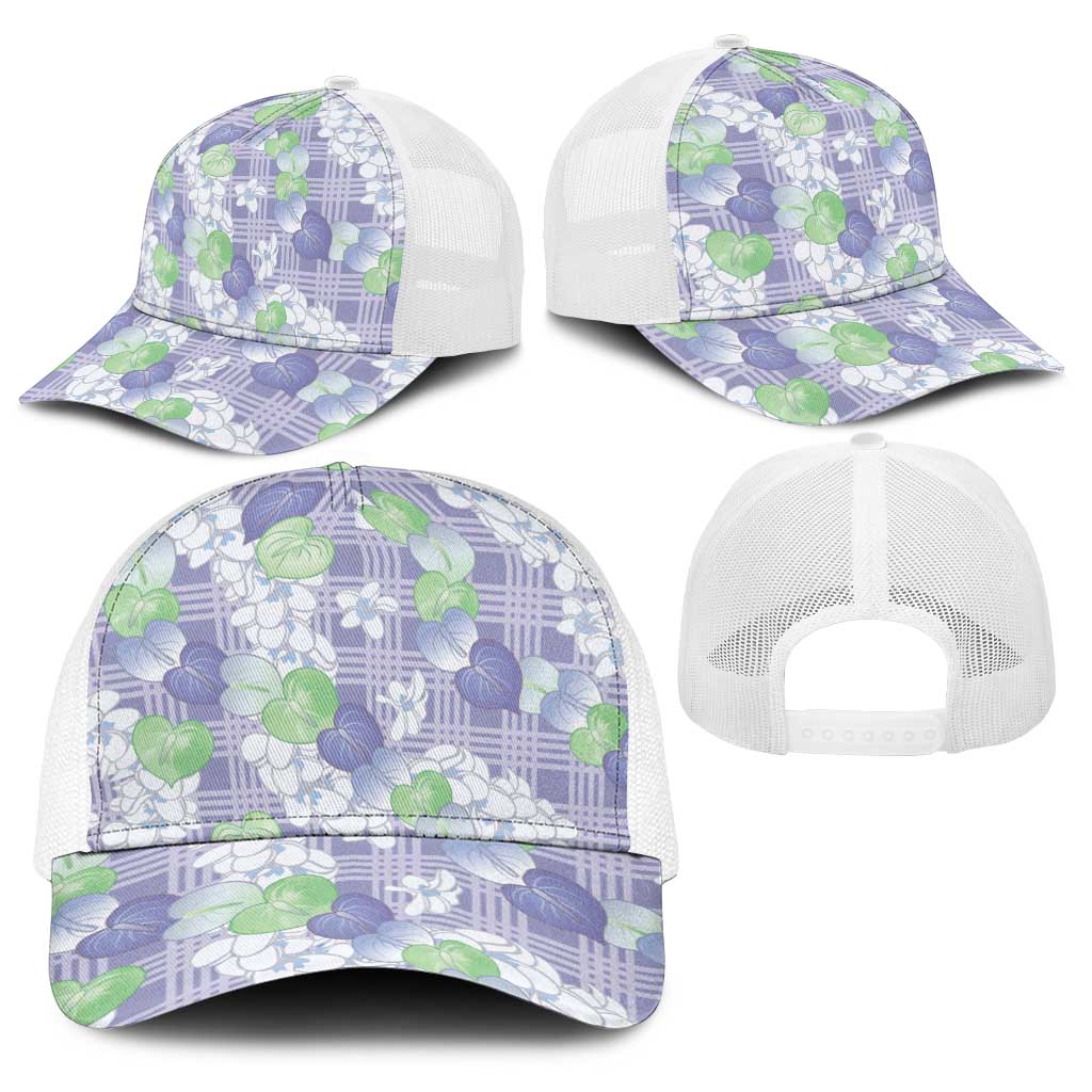 Anthurium Plumeria Lei Pastel Baseball Net Cap Purple Hawaiian Splendid Palaka LT01 - Polynesian Pride