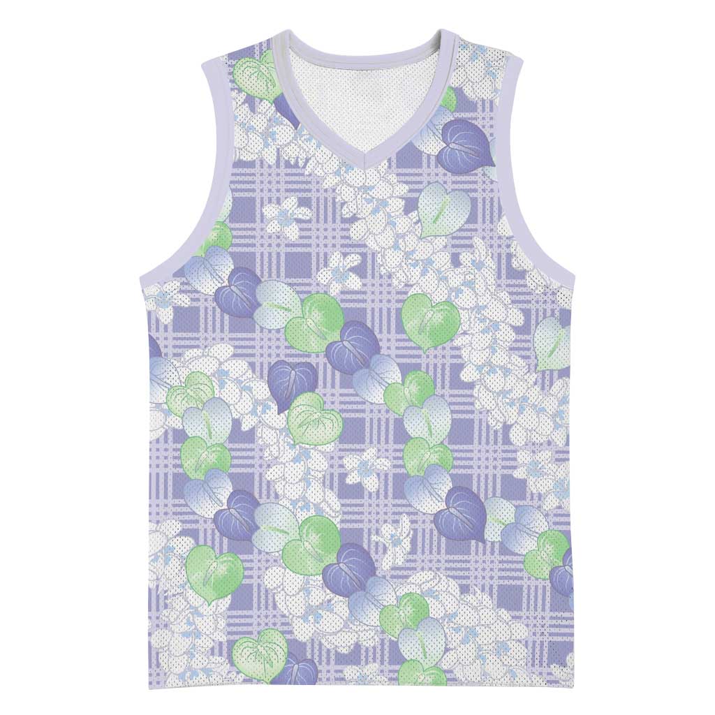 Anthurium Plumeria Lei Pastel Basketball Jersey Purple Hawaiian Splendid Palaka LT01 Unisex Purple - Polynesian Pride