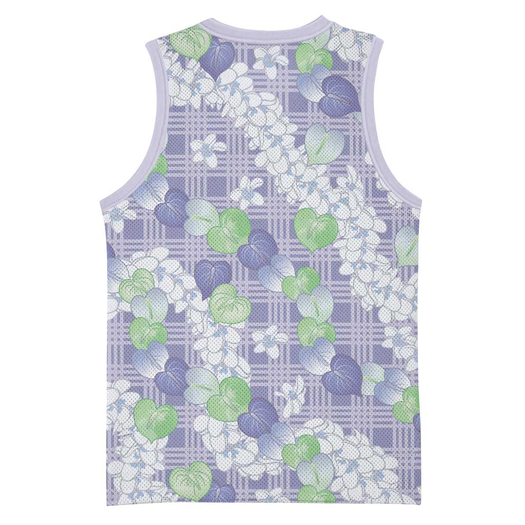 Anthurium Plumeria Lei Pastel Basketball Jersey Purple Hawaiian Splendid Palaka LT01 - Polynesian Pride