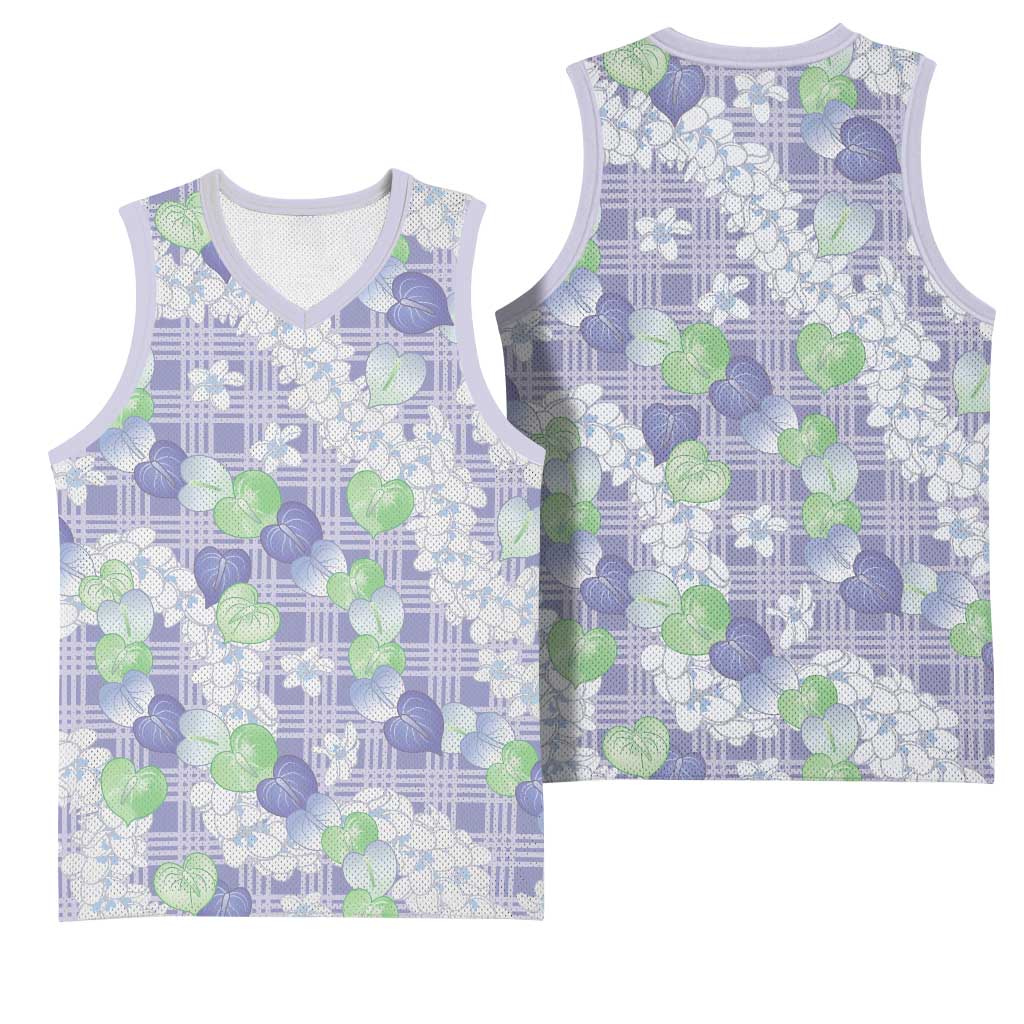 Anthurium Plumeria Lei Pastel Basketball Jersey Purple Hawaiian Splendid Palaka LT01 - Polynesian Pride