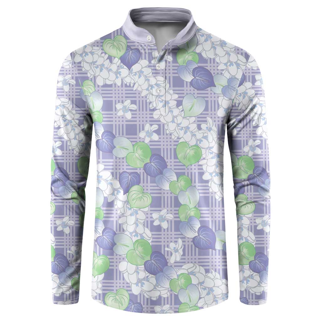 Anthurium Plumeria Lei Pastel Button Sweatshirt Purple Hawaiian Splendid Palaka LT01 Purple - Polynesian Pride