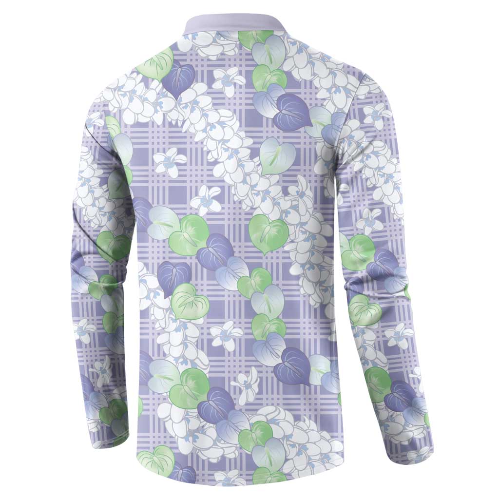 Anthurium Plumeria Lei Pastel Button Sweatshirt Purple Hawaiian Splendid Palaka LT01 - Polynesian Pride