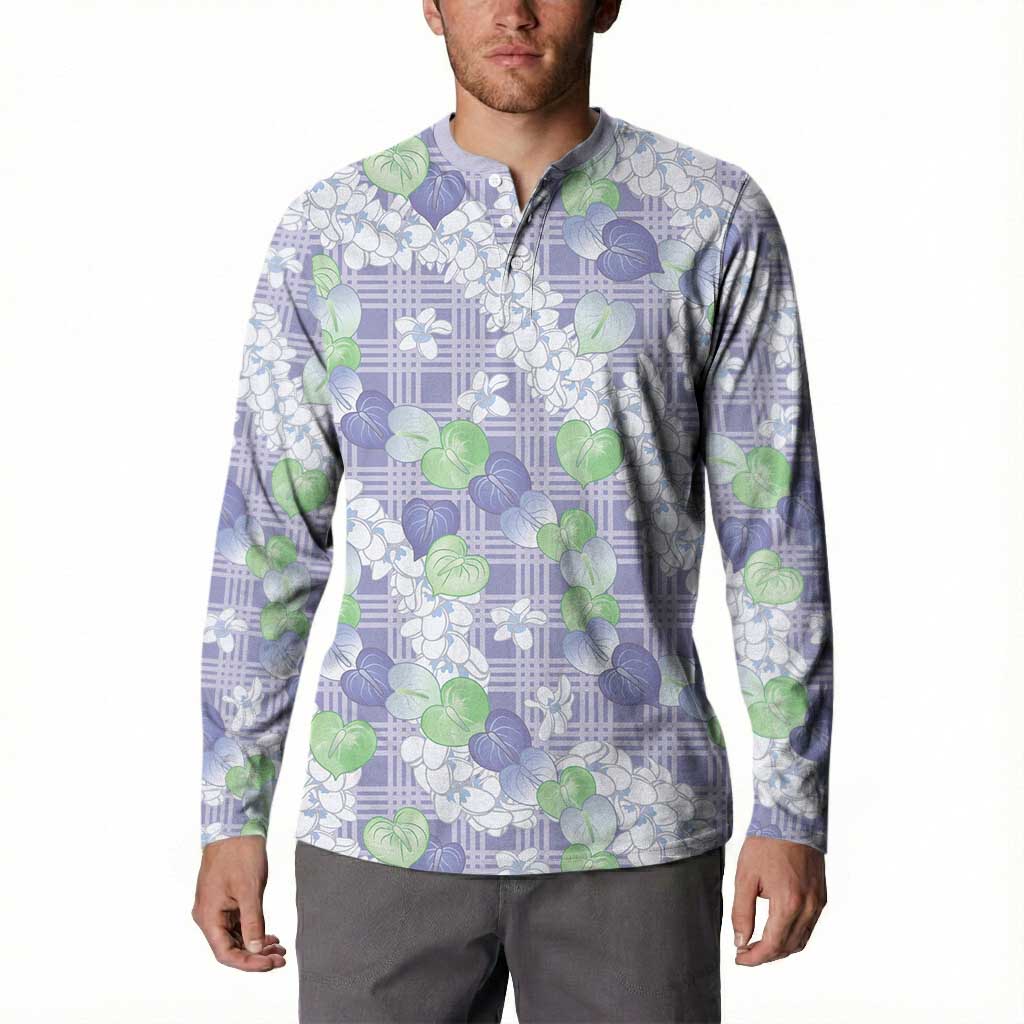 Anthurium Plumeria Lei Pastel Button Sweatshirt Purple Hawaiian Splendid Palaka LT01 - Polynesian Pride