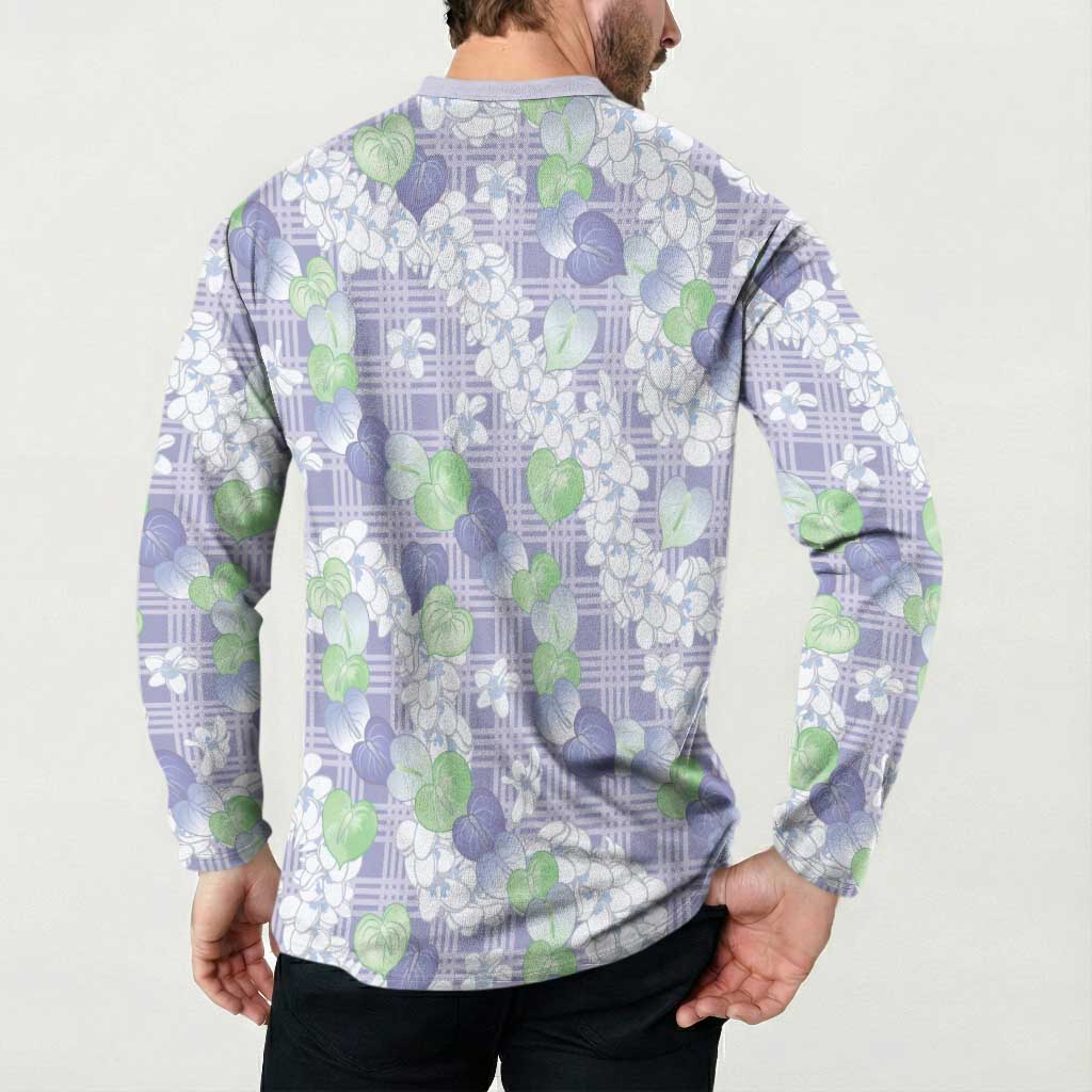 Anthurium Plumeria Lei Pastel Button Sweatshirt Purple Hawaiian Splendid Palaka LT01 - Polynesian Pride