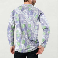 Anthurium Plumeria Lei Pastel Button Sweatshirt Purple Hawaiian Splendid Palaka LT01 - Polynesian Pride
