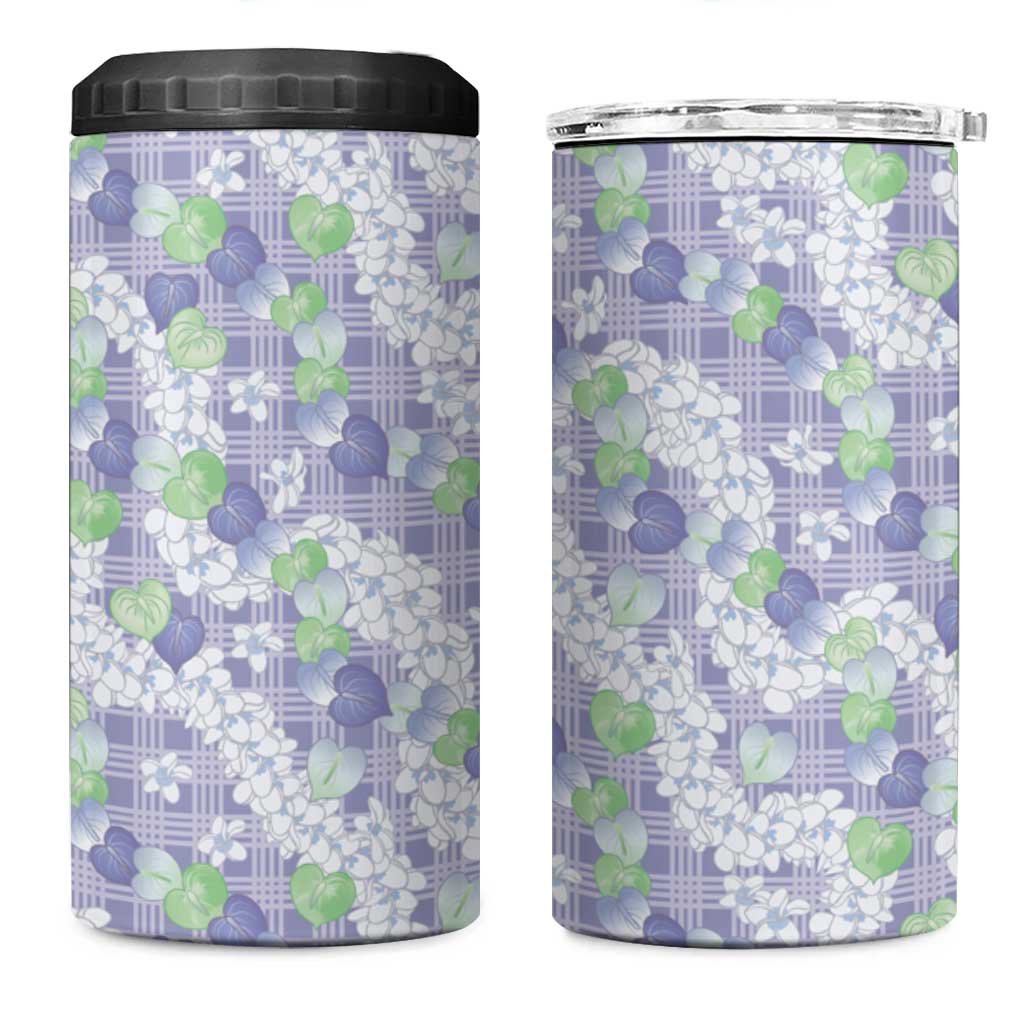Anthurium Plumeria Lei Pastel 4 in 1 Can Cooler Tumbler Purple Hawaiian Splendid Palaka