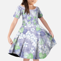 Anthurium Plumeria Lei Pastel Family Matching Off The Shoulder Long Sleeve Dress and Hawaiian Shirt Purple Hawaiian Splendid Palaka