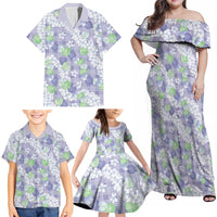 Anthurium Plumeria Lei Pastel Family Matching Off Shoulder Maxi Dress and Hawaiian Shirt Purple Hawaiian Splendid Palaka