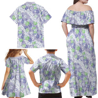 Anthurium Plumeria Lei Pastel Family Matching Off Shoulder Maxi Dress and Hawaiian Shirt Purple Hawaiian Splendid Palaka