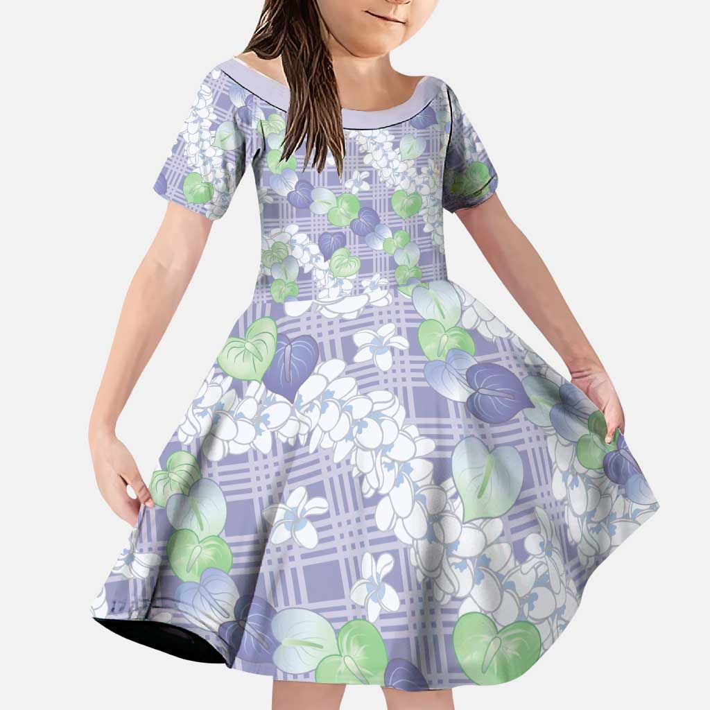 Anthurium Plumeria Lei Pastel Family Matching Off Shoulder Short Dress and Hawaiian Shirt Purple Hawaiian Splendid Palaka