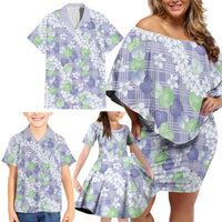 Anthurium Plumeria Lei Pastel Family Matching Off Shoulder Short Dress and Hawaiian Shirt Purple Hawaiian Splendid Palaka