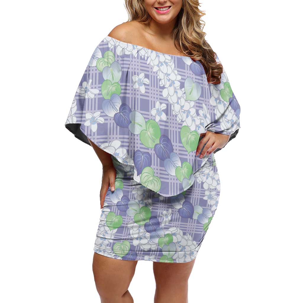 Anthurium Plumeria Lei Pastel Family Matching Off Shoulder Short Dress and Hawaiian Shirt Purple Hawaiian Splendid Palaka