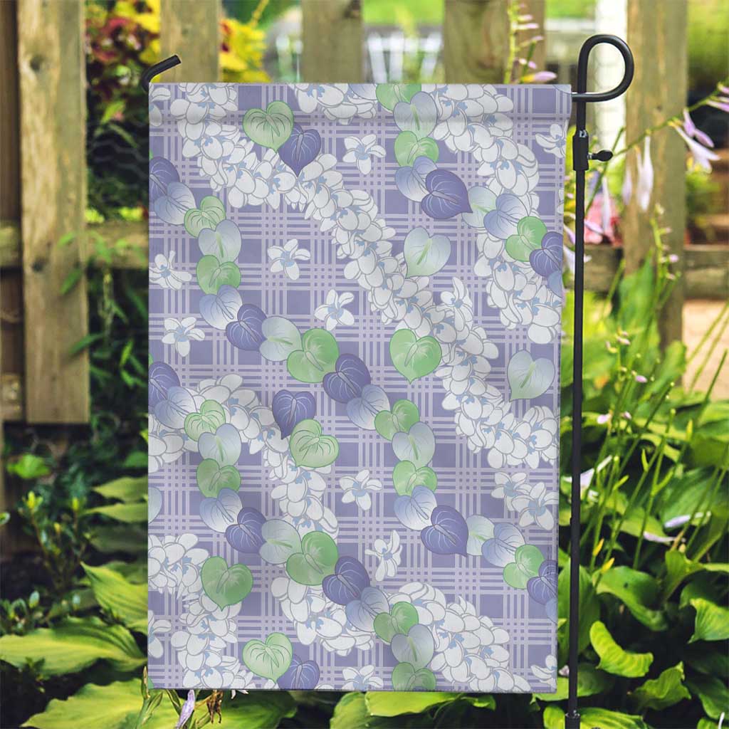 Anthurium Plumeria Lei Pastel Garden Flag Purple Hawaiian Splendid Palaka LT01 Garden Flag Purple - Polynesian Pride