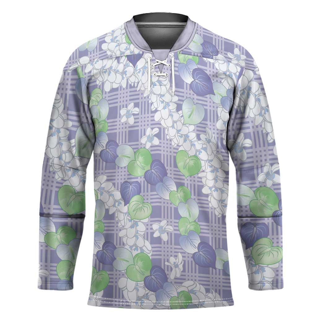 Anthurium Plumeria Lei Pastel Hockey Jersey Purple Hawaiian Splendid Palaka LT01 Unisex Purple - Polynesian Pride