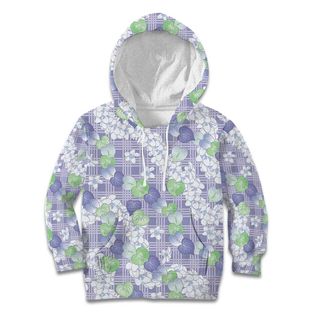 Anthurium Plumeria Lei Pastel Kid Hoodie Purple Hawaiian Splendid Palaka LT01 Hoodie Purple - Polynesian Pride