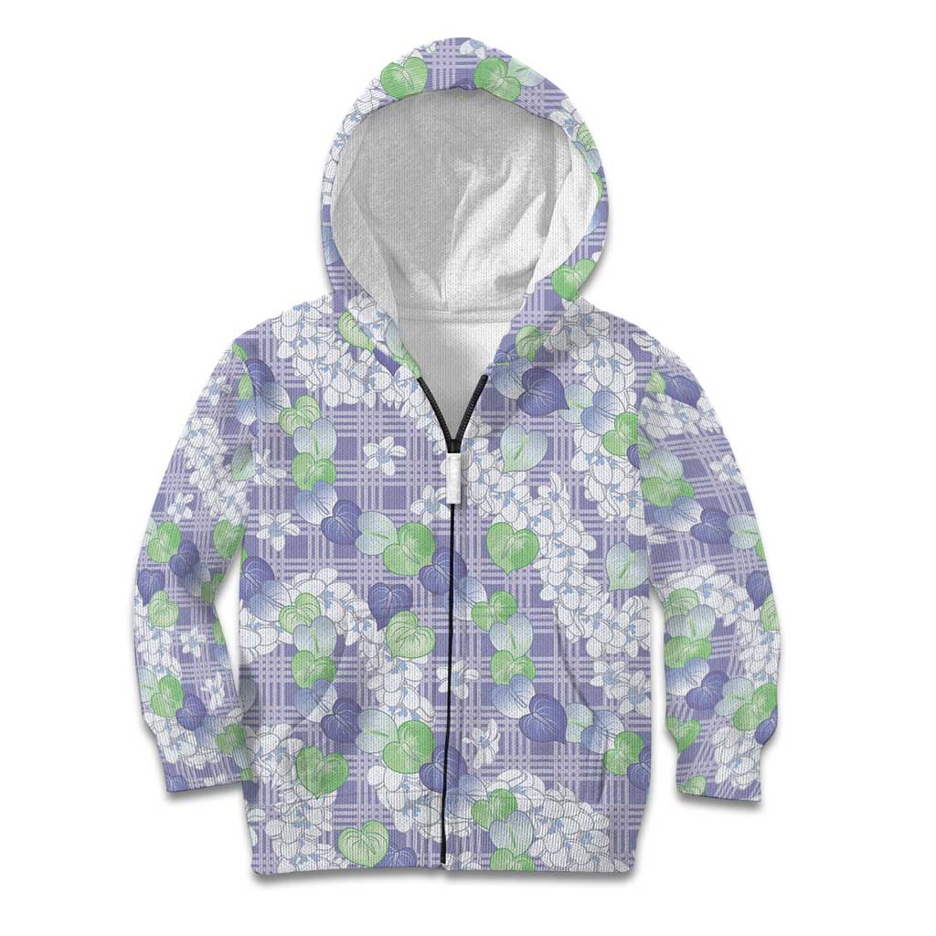 Anthurium Plumeria Lei Pastel Kid Hoodie Purple Hawaiian Splendid Palaka LT01 Zip Hoodie Purple - Polynesian Pride